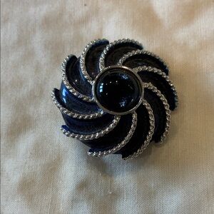 Vintage Silver and Cobalt Swirl Brooch